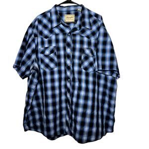 Wrangler Blue Plaid Men's Western Pearl Snap Short Sleeve Button Down Size‎ 3XL